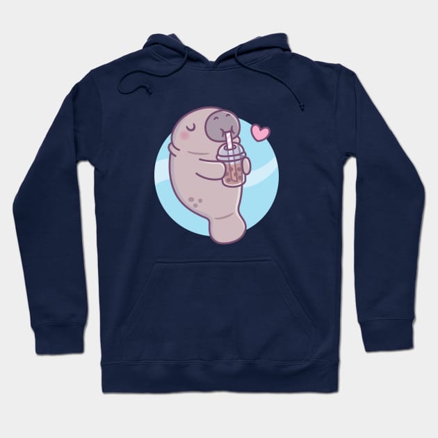 Cute Manatee Loves Drinking Boba Tea Hoodie by rustydoodle